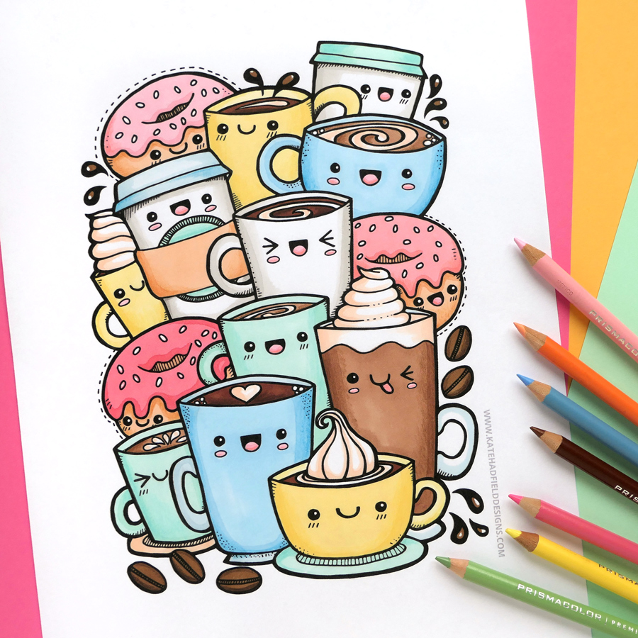 Kawaii Coffee free colouring page   Kate Hadfield Designs