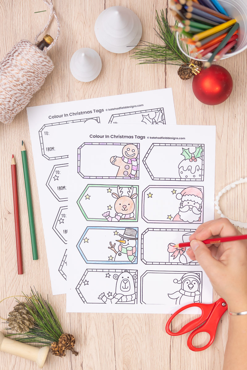 Heather's Colour-in Christmas gift tags - Kate Hadfield Designs