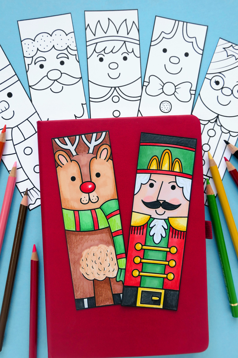 Colour In Christmas Bookmarks printable craft activity for kids - Kate ...