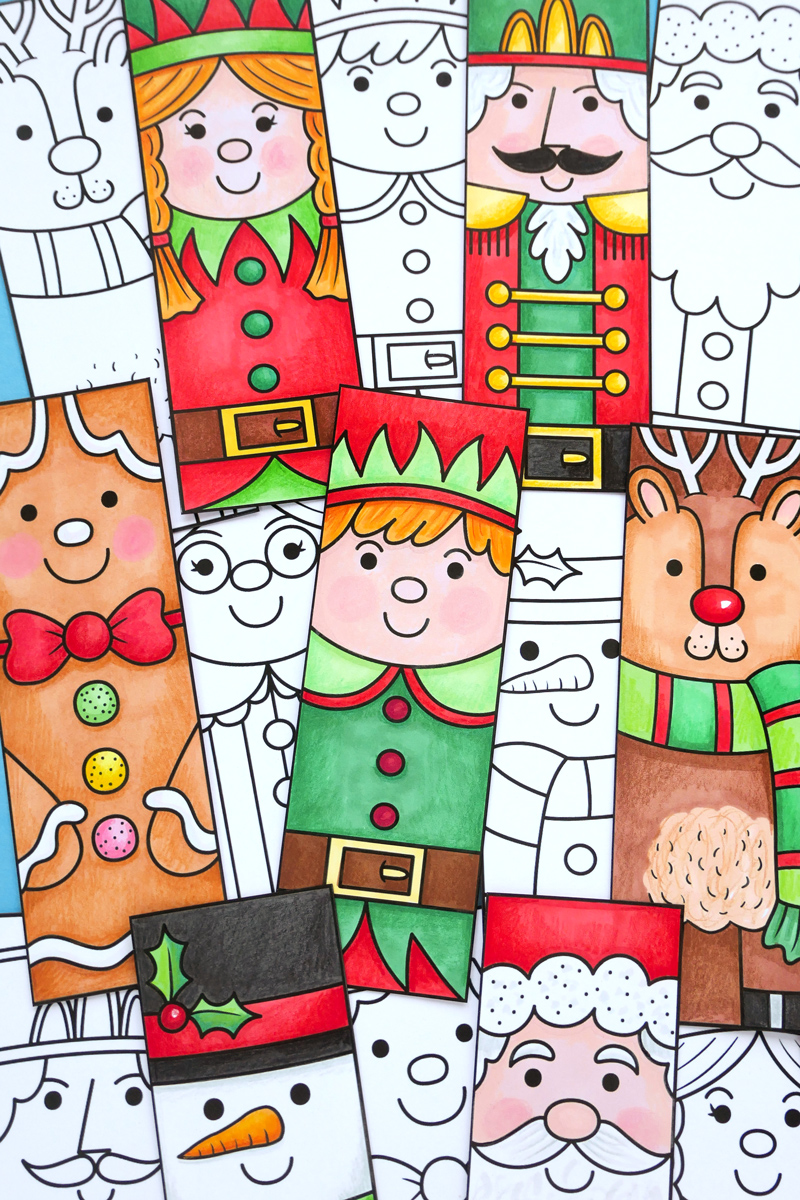 Colour In Christmas Bookmarks printable craft activity for kids - Kate ...