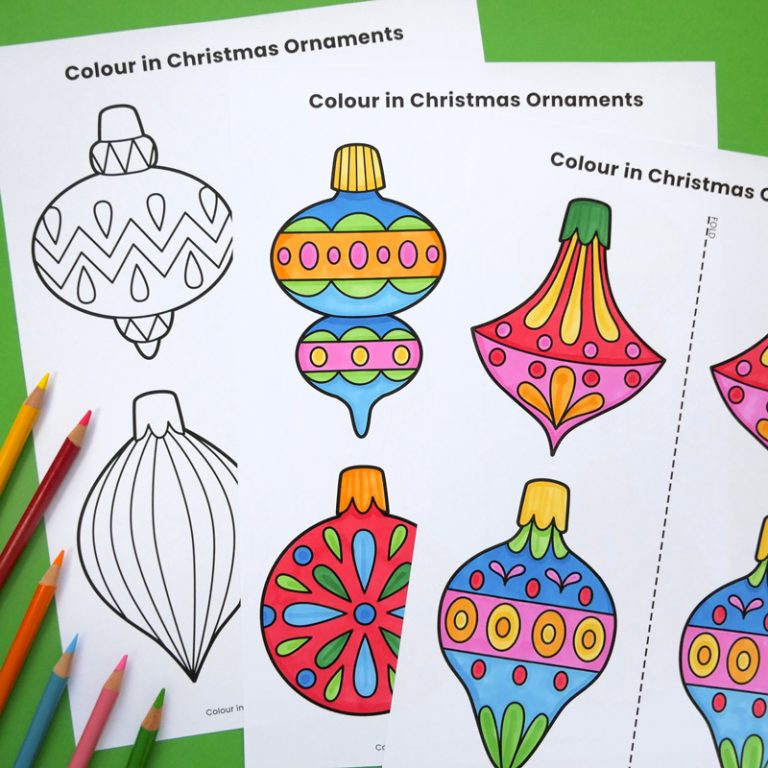 Colour in Christmas Ornaments printable craft for kids - Kate Hadfield ...
