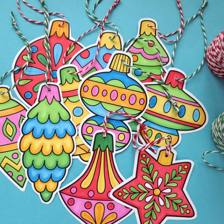 Colour in Christmas Ornaments printable craft for kids - Kate Hadfield ...