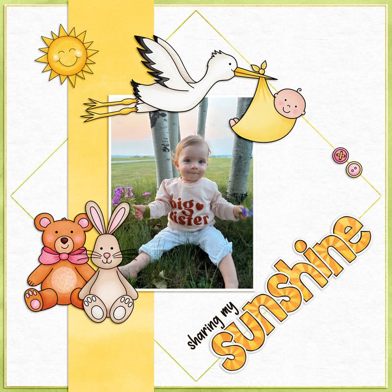 cute digital scrapbook page with baby and stork