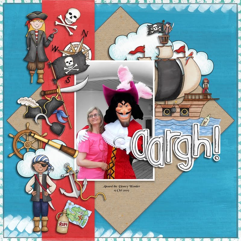 digital scrapbook page about meeting Captain Hook character on Disney Wonder