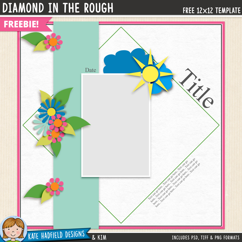 diamond in the rough digital scrapbook template featuring a large single photo and a diamond shape in the background