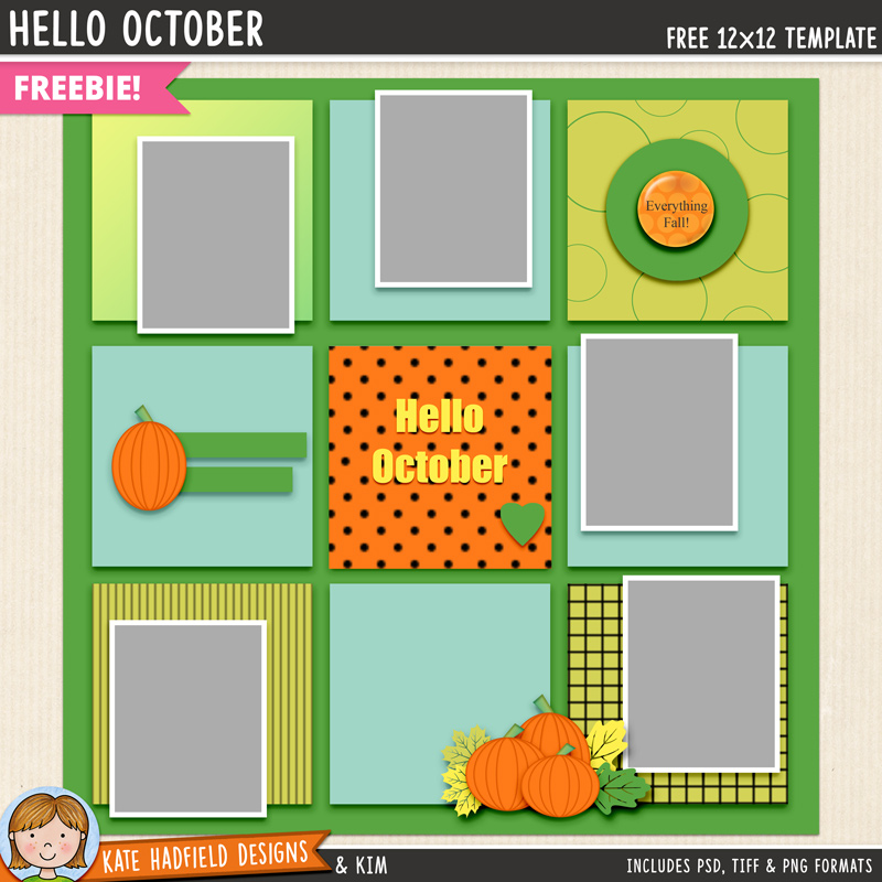 layered digital scrapbook template featuring decorative pumpkins and multi photo spots